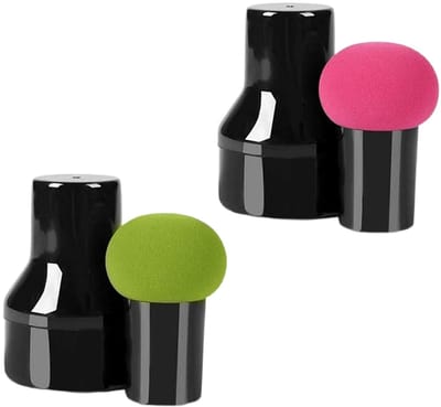 2 Stuks poederdonsjes - make-upsponsjes - beautyblenders - met handvatten en opbergdoosje - geschikt voor vloeibare foundation, crèmefoundation en los poeder - paddenstoelvormig