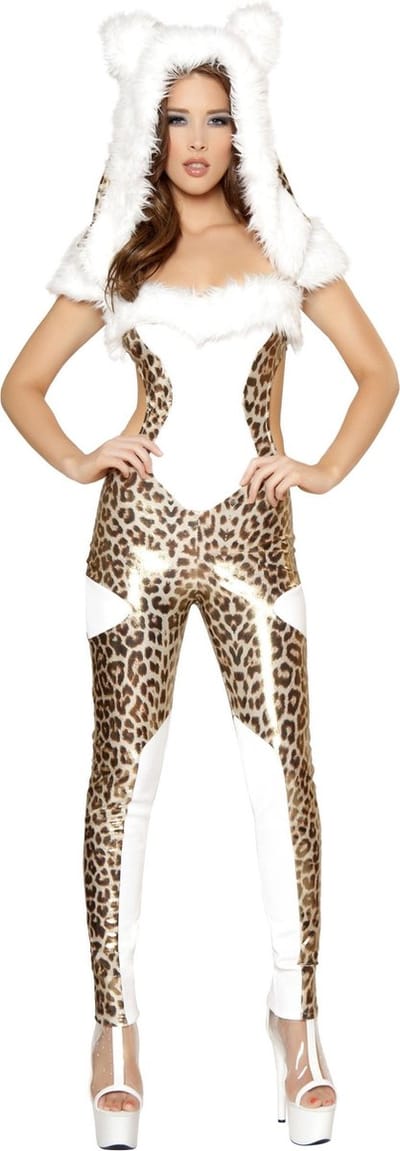 Sexy Cheetah Catsuit Volwassenen Vrouwen Beige Dieren Maat S