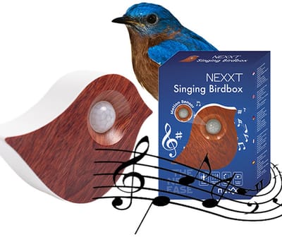 Nexxt Vogelgeluiden Huisje Vogel met Sensor - Houtlook Donker Bruin - Bewegingssensor - Instelbaar Volume - 10,2 x 3,5 x 8,6 cm