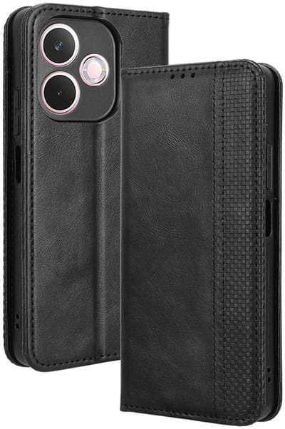Coverup Hoesje - Geschikt voor OPPO A5 Pro 5G Hoesje - Coverup Vintage Style Book Case - Zwart