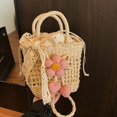 Handgemaakte Geweven Tassen Zeevakantie en Casual Handtassen Dames Textuur Niche Kleine Groentemand Crossbody Tassen Dames beige