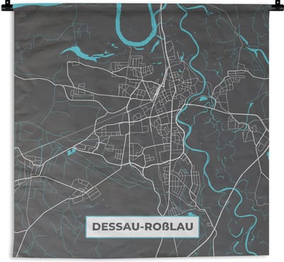 Wandkleed - Wanddoek - Kaart – Plattegrond – Stadskaart – Dessau Roßlau– Duitsland – Blauw - 180x180 cm - Wandtapijt