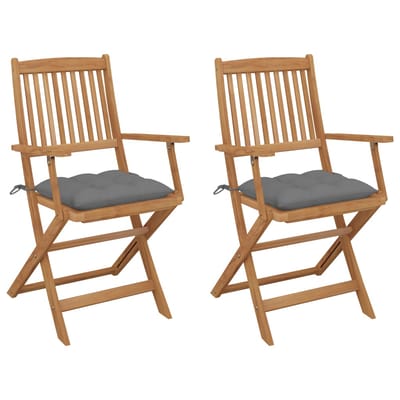 vidaXL - Set - van - 2 - klapstoelen - met - kussens, - gemaakt - van - massief - acaciahout.