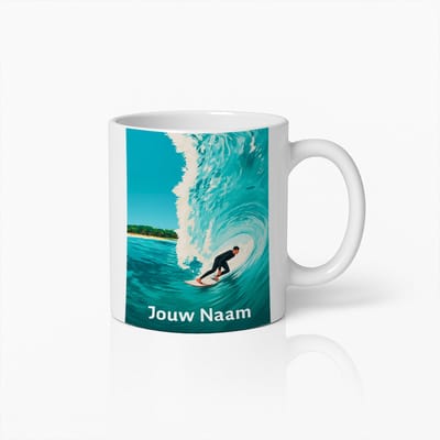 Gepersonaliseerde Surfmok met Grote Golf – Surfer Cadeau met Eigen Naam