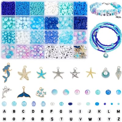 Sieraden Maken Set - Hobby kralen set - Ocean Kralen Set – 1.823-delige DIY Sieraden Maakset – Armband Maken Set -Acryl Kralen, Polymer Clay Beads, Letterkralen, Oceaan-bedels & Draad