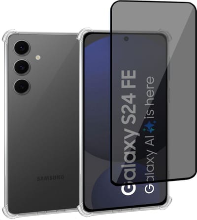 Geschikt voor Samsung Galaxy S24 FE - Hoesje + Privacy Screenprotector – Privé - Gehard Glas Cover