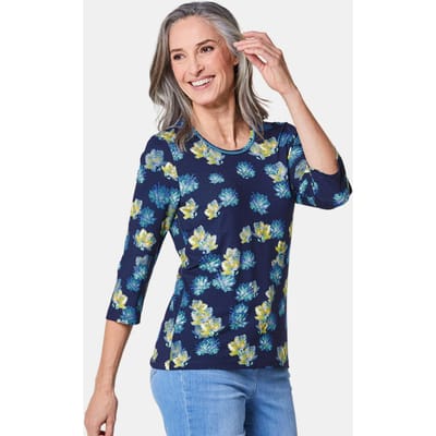Gedessineerd shirt in krachtige kleuren - marine / gedess. - Gr. 38 van Goldner Fashion