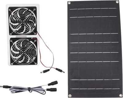 Zonnepaneel Ventilator Kit - Zonne Ventilator Dubbel - Ventilatie Buitenruimte - IP67 Waterdicht Ontwerp - 100W - Zwart