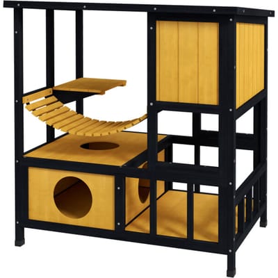 4goodz Kattenhuis 3 laags 85x60x88 cm - Geel + Zwart