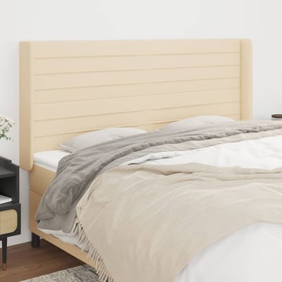 vidaXL - Hoofdbord - met - randen - 163x16x118/128 - cm - stof - crèmekleurig