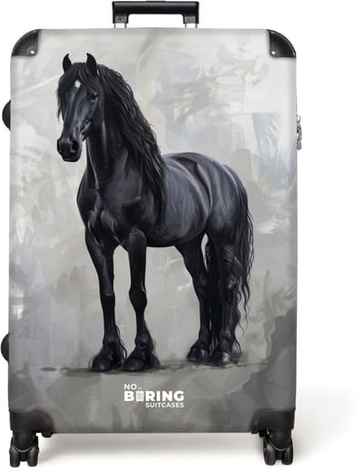 NoBoringSuitcases.com® - Koffer groot - Reiskoffer lichtgewicht - Statisch portret van een zwart paard - Rolkoffer met 4 wielen - Grote trolley XL - 98 liter bagage