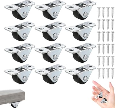 1,2 cm Mini Stuurwielen met Stalen Bovenplaat Kleine Rubberen Wielen Vaste Metalen Plaat Set van 12 voor Meubels Opbergboxen en DIY Projecten