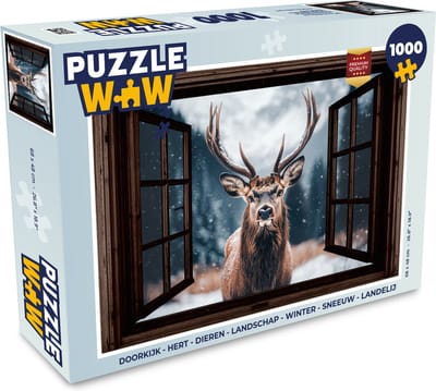 Puzzel Doorkijk - Hert - Dieren - Landschap - Winter - Sneeuw - Landelijk - Legpuzzel - Puzzel 1000 stukjes volwassenen