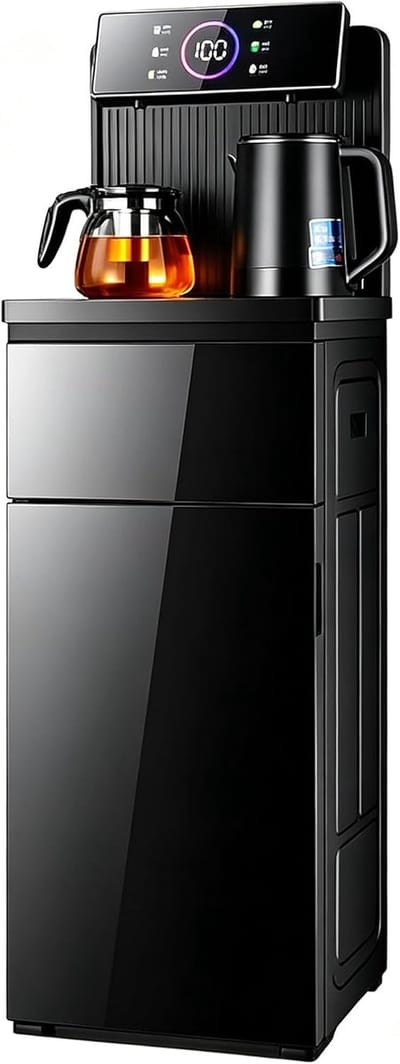 Waterdispenser Warm Koud - Theemaker Waterkoeler - Direct Drankjes Maken - Onderin Geplaatste Fles - 80H cm - Zwart