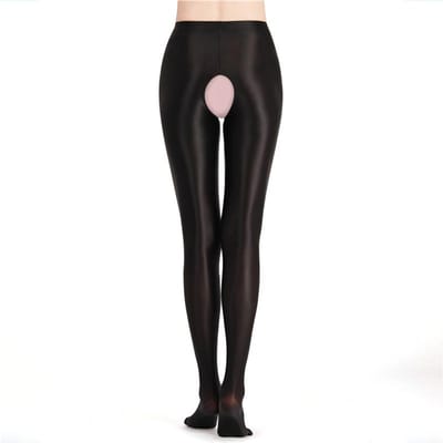 Collants Brillants Épais à Entrejambe Renforcé Taille Plus Spandex Collants Club de Danse Collants Élastiques Modelants Pour Femmes M-XL L black