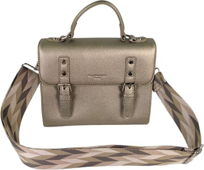 Flora & Co - trendy handtas - boekentasstijl - met fashion riem - goud