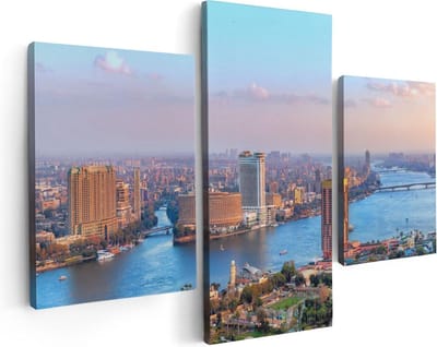 Artaza Canvas Schilderij Drieluik De Nijl Rivier in Cairo, Egypte - 90x60 - Foto Op Canvas - Canvas Print