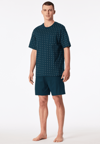 Korte pyjama met borstzak, petrolkleurig met patroon - Comfort Essentials 48