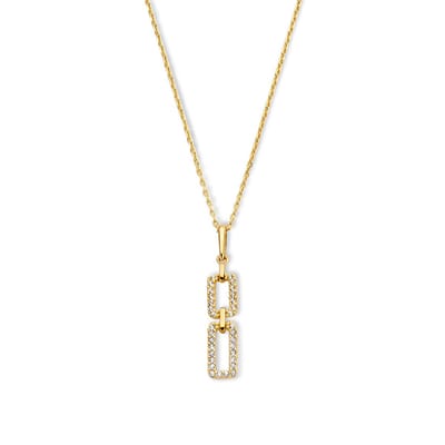 New Bling 9NBG-0707 14 Karaat Gouden Dames Ketting met Dubbele Schakel Hanger en Zirkonia - Verstelbaar 39-45 cm
