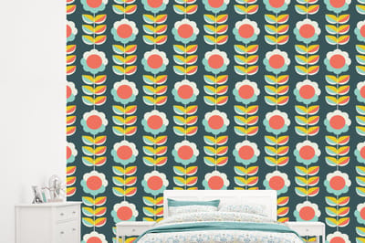 Behang - Fotobehang Retro - Bloemen - Scandinavisch - Breedte 245 cm x hoogte 220 cm