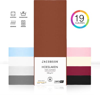 Jacobson PREMIUM - Jersey Hoeslaken - 90x200cm - 100% Katoen - tot 25cm matrasdikte - Bruin