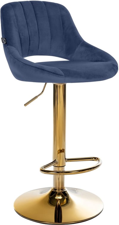 CLP Milet Barkruk - Met rugleuning - Verstelbaar - Velvet - Fluweel - goud/blauw