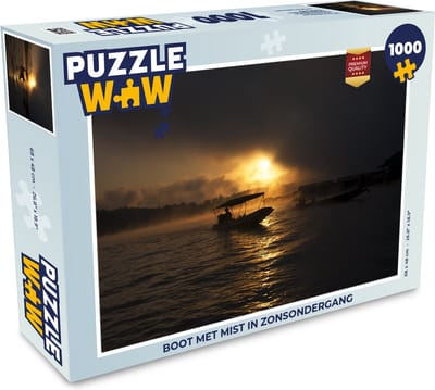 Puzzel Boot met mist in zonsondergang - Legpuzzel - Puzzel 1000 stukjes volwassenen
