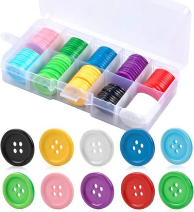 Kleurige 100 Stuks Houten Knopen met 4 Gaten in Plastic Doos, Decoratieve Knopen voor Naaien, Creatieve Projecten en Scrapbooking