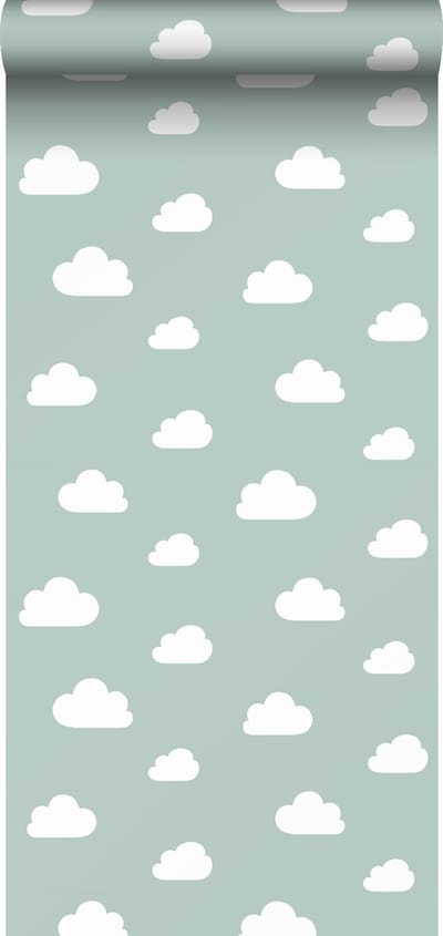 ESTAhome behang wolkjes vergrijsd mintgroen - 53 cm x 10.05 m - 139487
