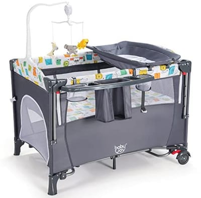 Babyreisbed met matras en luierhouder op wieltjes - Ideaal voor 0-3 jaar