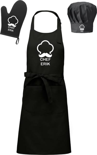 mijncadeautje - Cadeauset - Schort / koksmuts / ovenwant - Chef - met voornaam