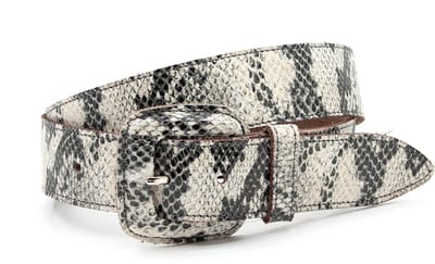 Dames riem slangen print creme/zwart - 4 cm breed - Leer - Jeans riem - Casual - Maat 100