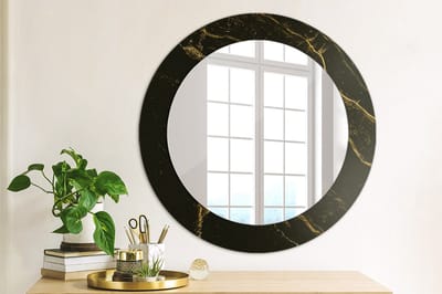 Coloray Bedrukte Spiegel - Zwart marmer Wandspiegel Decoratieve Print - 60 cm - Zwart Bedrukte Spiegel - Wandspiegel Decoratieve Print - Bedrukte Spiegel - Spiegel Met Bedrukte Lijst