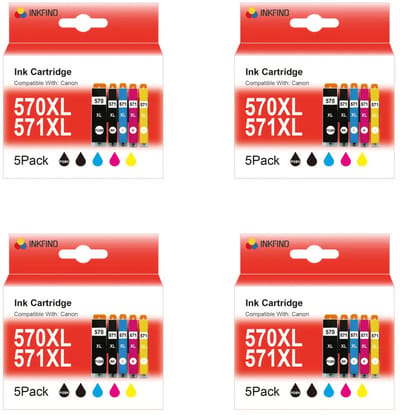 INKFIND 570XL 571XL inktcartridge voor Canon PGI570XL CLI571XL PGI-570XL CLI-571XL inktcartridge multipack 20 stuks (4*5pack=Zwart x 4, foto Zwart x 4, Cyaan x 4, Magenta x 4, Geel x 4) voor MG5700 MG5750 MG5751 MG5752 MG5753 MG6800 MG6850 MG6851