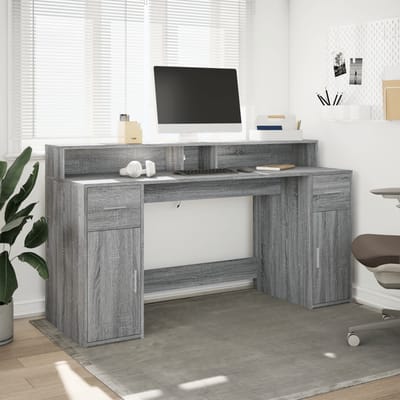 vidaXL - Bureau - met - LED-verlichting - 160x55x91 - cm - hout - grijs - sonoma - eiken