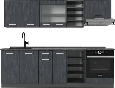 Vicco R-Line Complete keukeneenheid – 240 cm zonder werkblad Zwart beton/antraciet