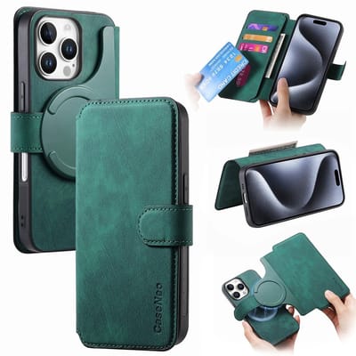 CaseNeo Hoesje - Geschikt voor iPhone 16 Pro Hoesje - CaseNeo 2-in-1 Book Case & Back Cover - MagSafe Compatible - Groen