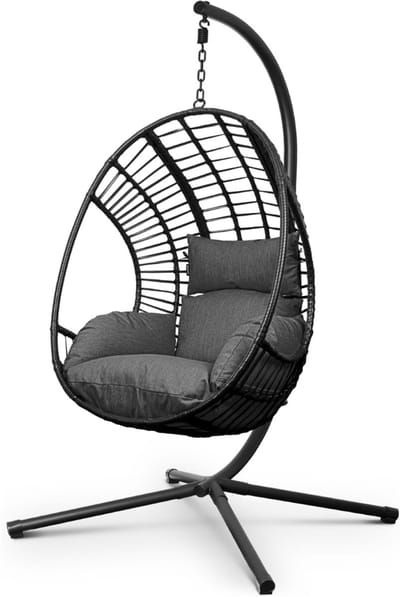 Hangstoel Cocoon - Egg Hangstoel – Hang Stoel Met Standaard – Egg Chair Inclusief Kussens – Voor Binnen Of Buiten – Hangstoelen –Donkergrijs