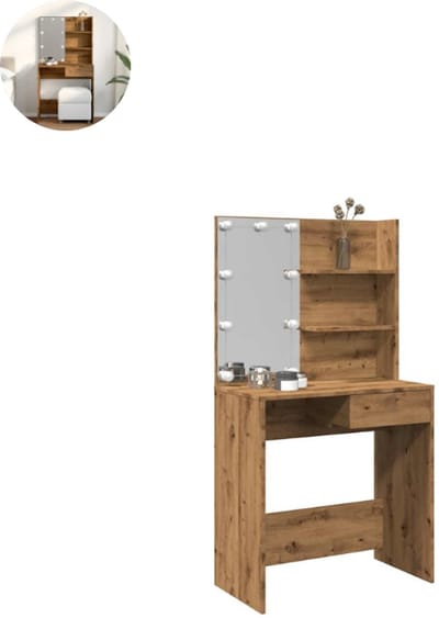 Kaptafel met spiegel - Make up tafel - Make up - Toilettafel - Met lades - Artisanaal Eiken