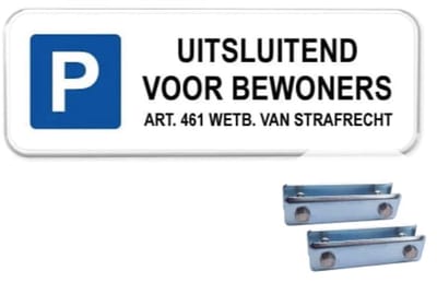 Parkeerbord Bewoners 2 - Weerbestendig Aluminium - 40x15 cm - Bevestiging: Met hekbeugels (voor spijlen- of gaashek)