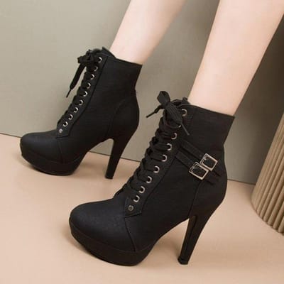 Grote Maat43 Enkellaarsjes Dames Platform Hoge Hakken Vrouw Veterschoenen Gesp Vrouw Korte Laars Dames Schoenen 37