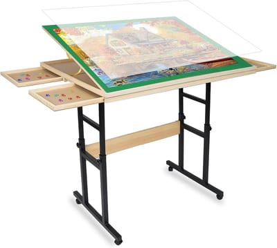 Puzzeltafel met poten - Legpuzzel tafel - Puzzels maken - In hoogte verstelbaar - 89 x 69 cm - Natuurlijk hout