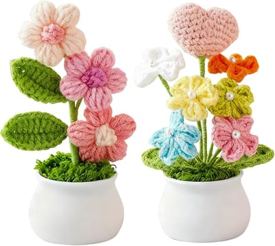 Gehaakt Hart Bloem - Gebreid Boeket - Woondecoratie - Handgemaakt Uniek - 10x10x10 mm - Roze
