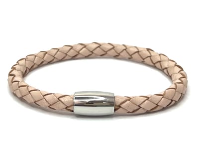 NIEUW! Jolla - dames armband - magneet - staal - gevlochten vintage leer - Single Summer Steel - Roze