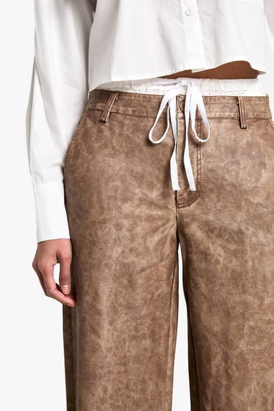 boohoo Dames Boxer Tailleband Washed PU Rechte Pijp Broek | Vintage Was | Maat: 34