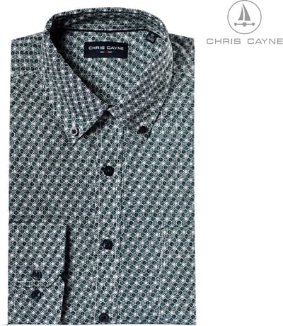Chris Cayne heren overhemd lange mouw - 3XL - XXXL - groen/mint/donkerblauw - geprint dessin - button down kraag - borstzak