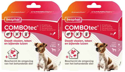 Beaphar Combotec Anti Teken- en Vlooiendruppels Hond 2-10 kg - 2 x 2 pipetten - Voordeelverpakking