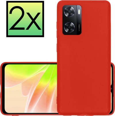 Hoesje - 2 Stuks - Geschikt voor OPPO A57 - Sterk & Shockproof - Case Siliconen - Back Cover - Telefoon Hoes - Rood