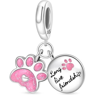Authentieke Originele Koperen Metaal Bedel Kralen Componenten Luxe Roze Kattenpoot Hanger Kralen Component Ronde Vorm Kralen Componenten Compatibel Met Armband white
