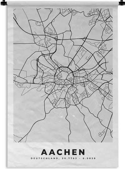 Wandkleed - Wanddoek - Aachen - Stadskaart - Duitsland - Kaart - Plattegrond - 120x180 cm - Wandtapijt
